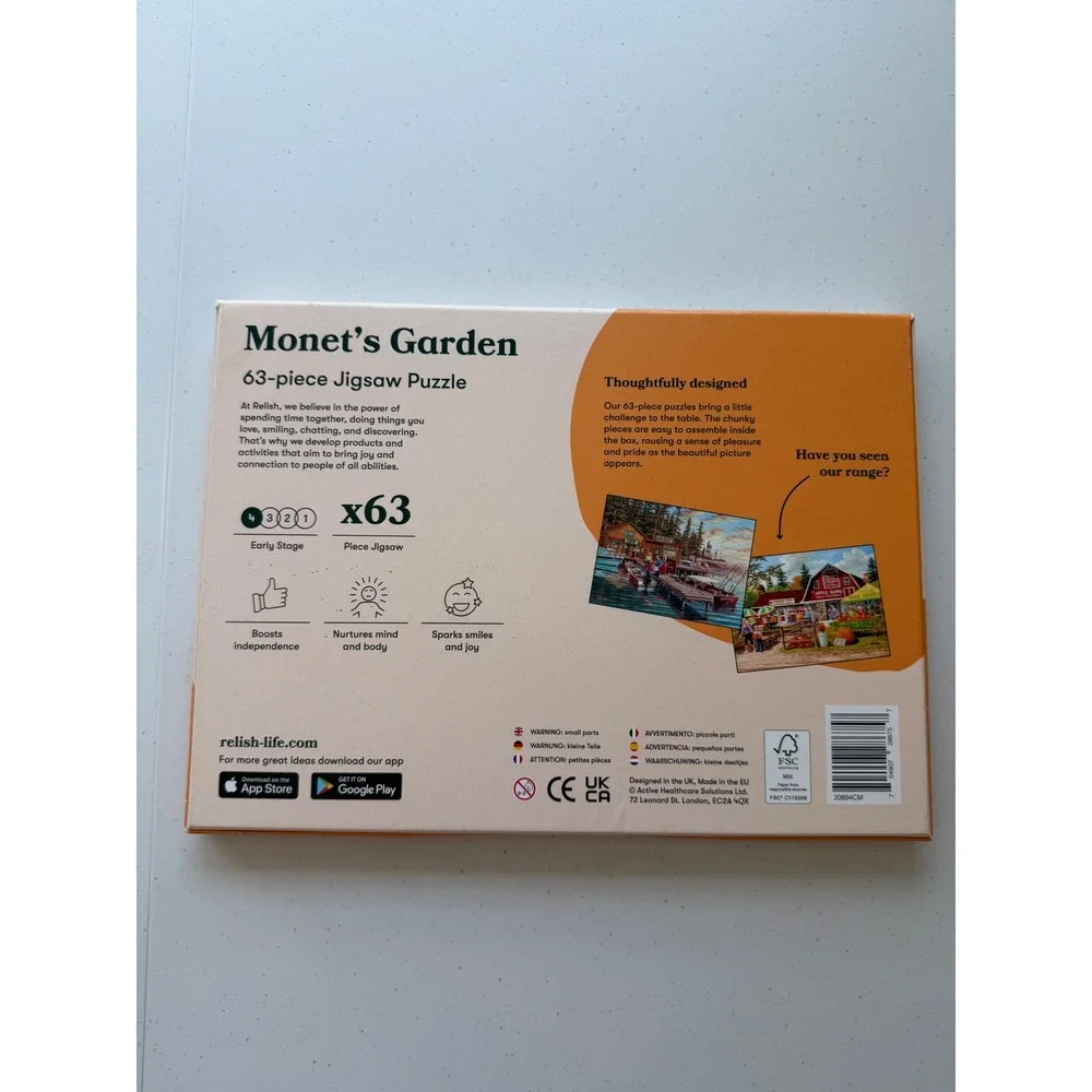Relish Monet's Garden 63 Pc Puzzle Memory Dementia Alzheimers Autism COMPLETE